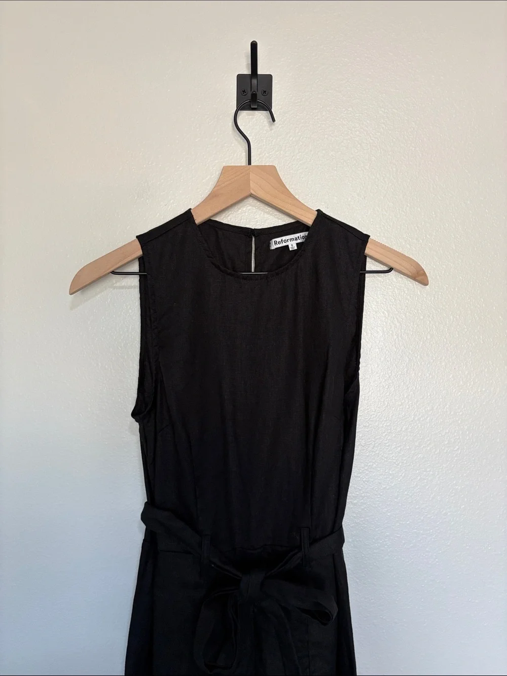 Reformation Naomi 100% Linen Sleeveless Wide Leg Jumpsuit Minimalist Black 0